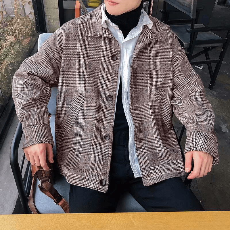 loose short plaid coat, view 6 - MRSLM
