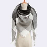 imitation cashmere triangle scarf with grid print, view 4 - MRSLM