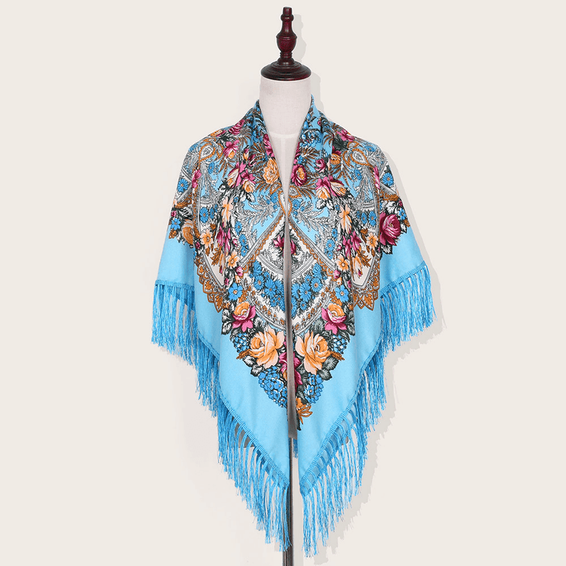 Printed fringed square shawl - MRSLM