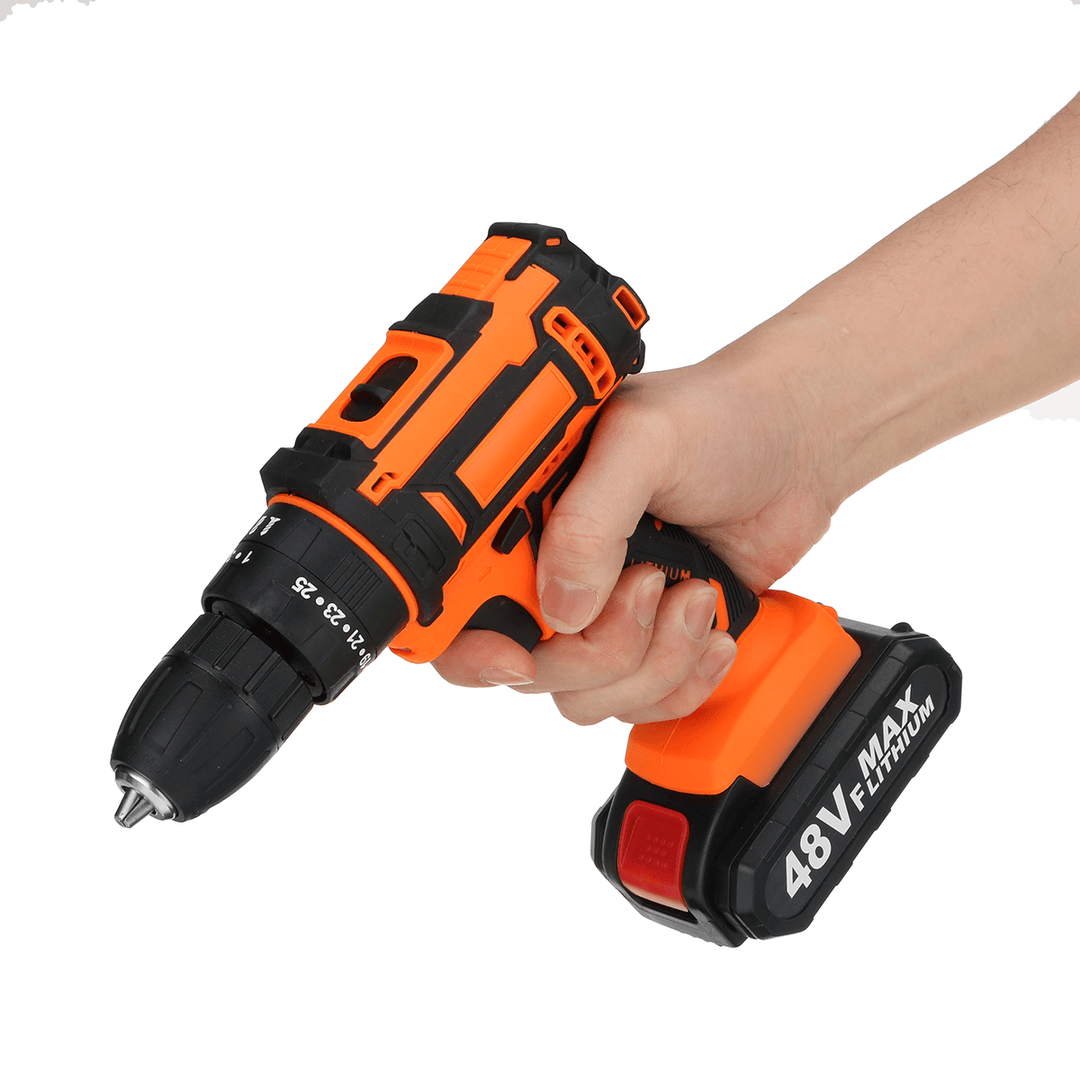 48V 10Mm Cordless Electric Impact Drill Rechargeable Power Tool 25+3 Gears W/ 1/2 Battery - MRSLM