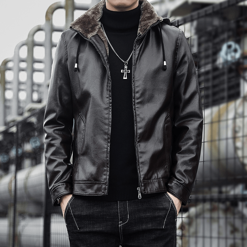 men's hooded pu jacket, view 2 - MRSLM
