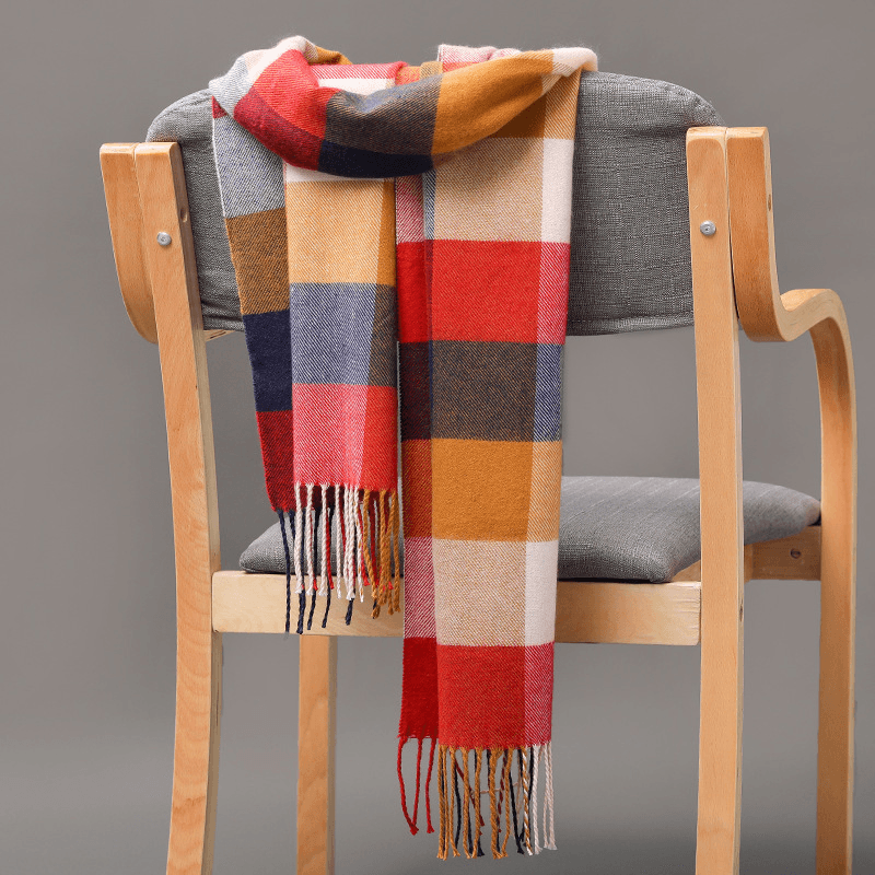 plaid imitation cashmere tassel scarf, view 27 - MRSLM