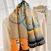 classic orange print large square silk scarf, view 5 - MRSLM