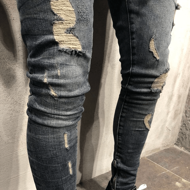 Mens Spring Autumn Denim Pants Holes Slim Fashion Jeans - MRSLM