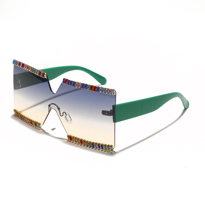 Large Frame Ocean Mirror Rhinestone Sunglasses Cut Edge Sunglasses
