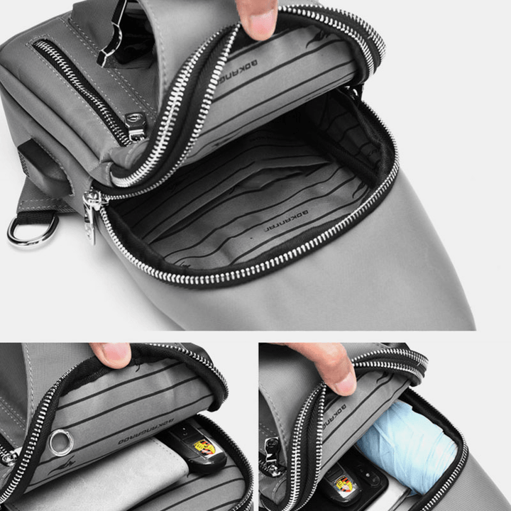 Men Oxford USB Charging Headphone Hole Design Chest Bag Multifunction Multi-Pocket Waterproof Crossbody Shoulder Bag - MRSLM