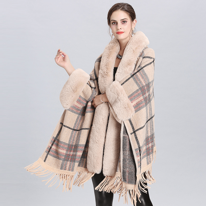 Knitted check shawl cardigan cloak, view 4 - MRSLM