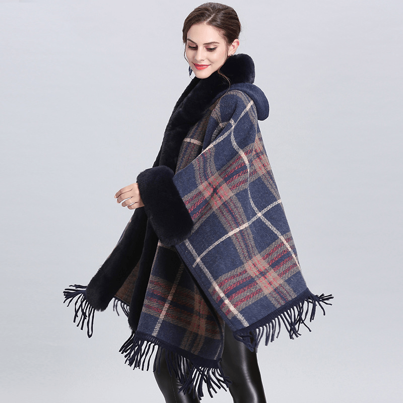 Knitted check shawl cardigan cloak, view 3 - MRSLM