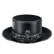 pu leather skull chain hat, view 3 - MRSLM