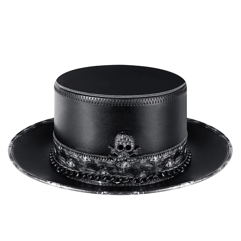 pu leather skull chain hat, view 3 - MRSLM