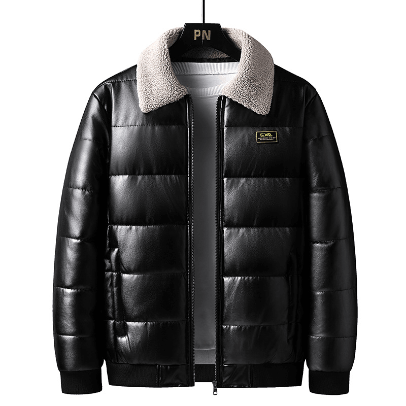 men's thickened PU leather winter jacket, view 6 - MRSLM