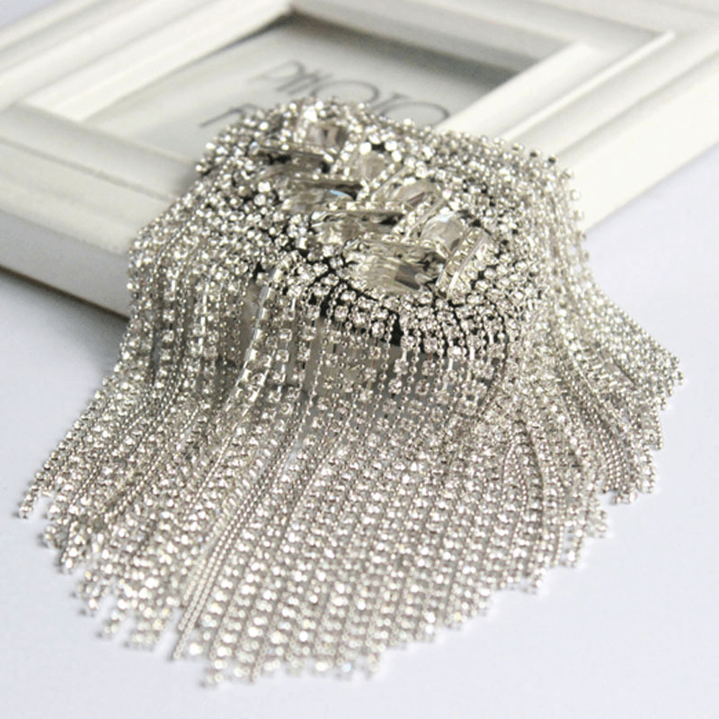 silver fringed metal epaulette shoulder brooch, view 4 - MRSLM