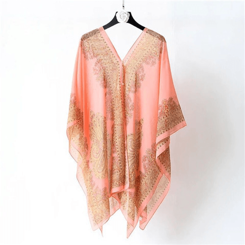 women's printed chiffon shawl, view 9 - MRSLM