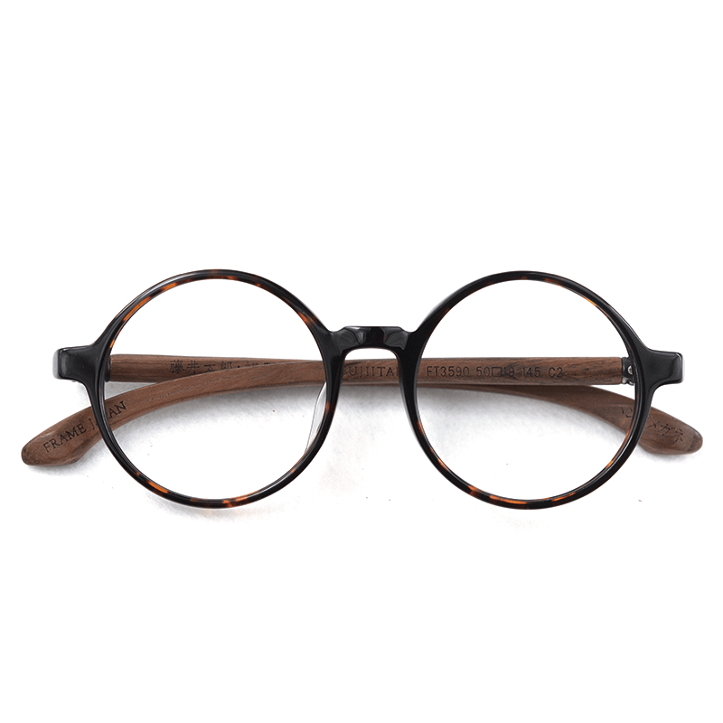 Big round glasses frame with wood temples, view 6 - MRSLM