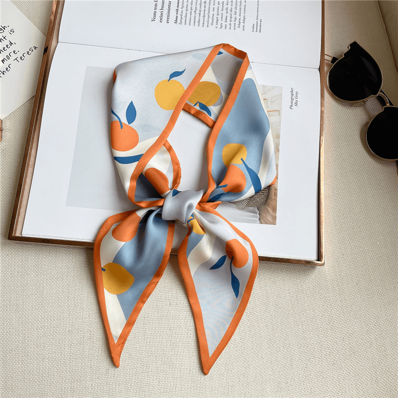 fruit print imitation silk scarf, view 7 - MRSLM