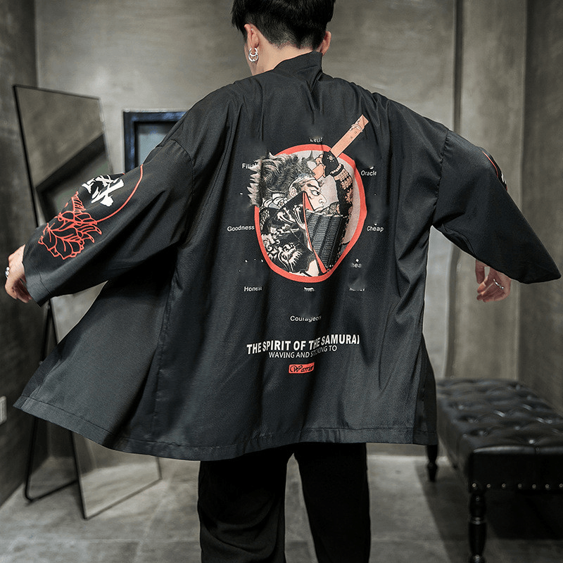 men's cotton kimono cardigan cloak, view 2 - MRSLM