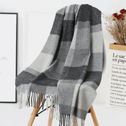 women's plaid wool tassel scarf, view 24 - MRSLM