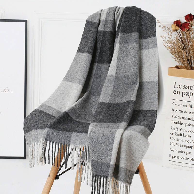 women's plaid wool tassel scarf, view 24 - MRSLM