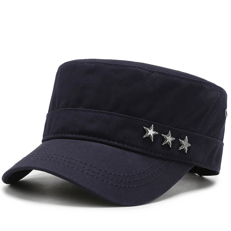cotton flat top military style peaked cap, view 2 - MRSLM