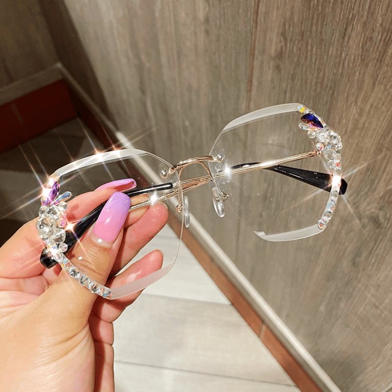 womens rhinestone frameless sunglasses, view 2 - MRSLM