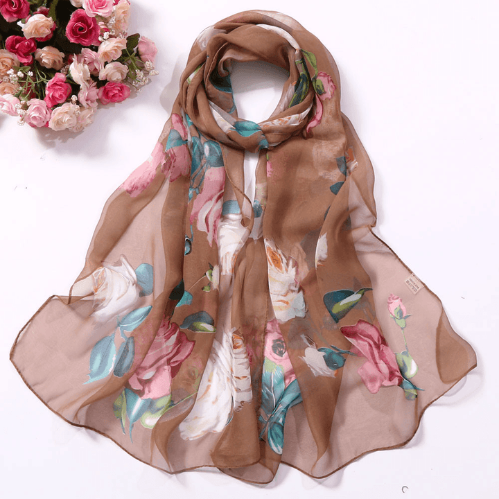 Women'S Rose Pattern Sunscreen Silk Scarf - MRSLM