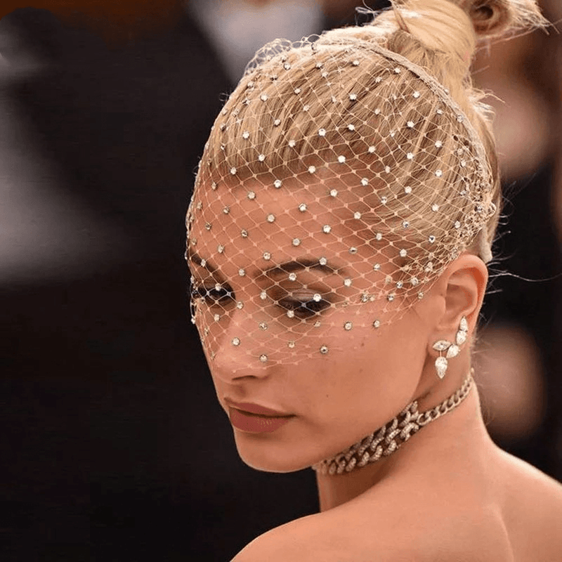 rhinestone veil mesh headband - MRSLM