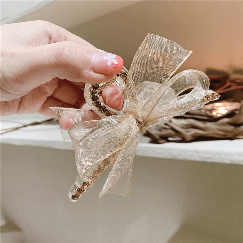 net yarn bow rhinestone hair clip, view 2 - MRSLM