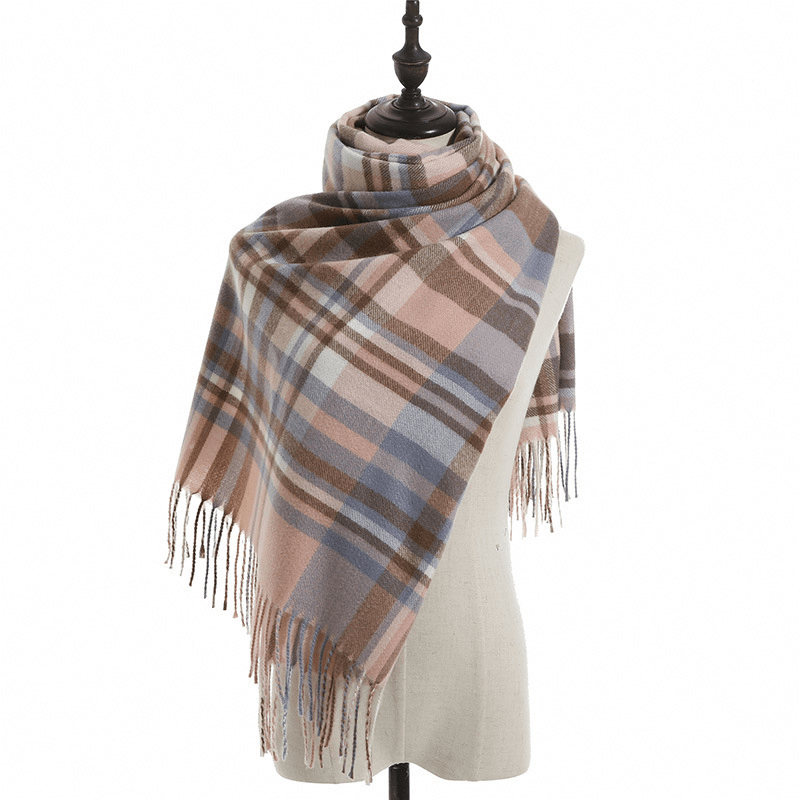 plaid imitation cashmere scarf with tassels, view 6 - MRSLM