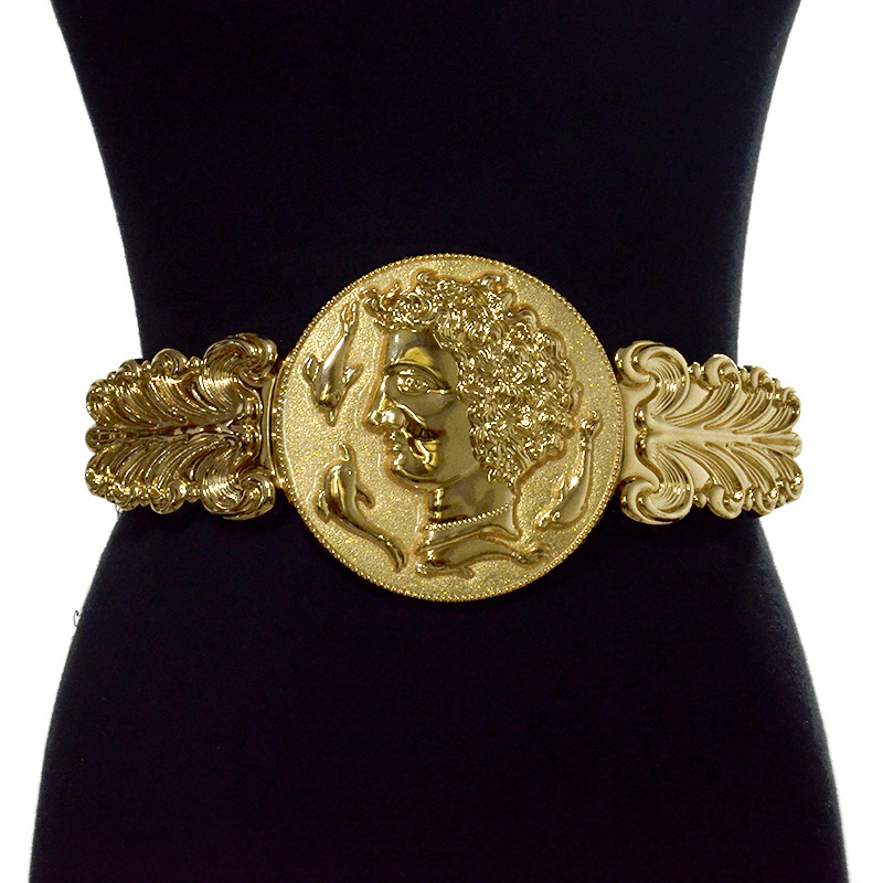 women's gold lion head metal girdle, view 4 - MRSLM