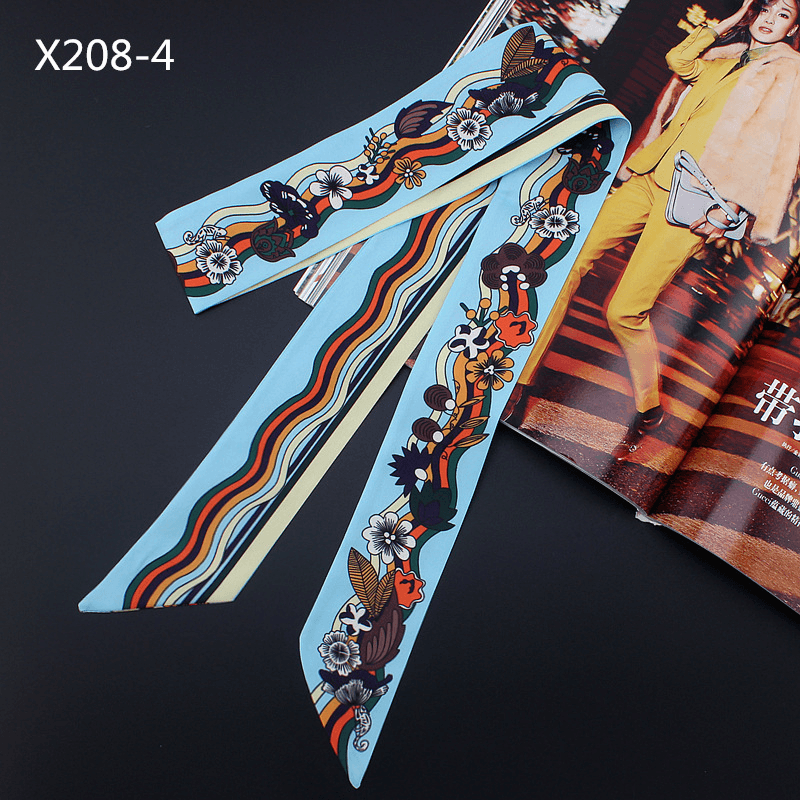 narrow long twill silk scarf, view 6 - MRSLM