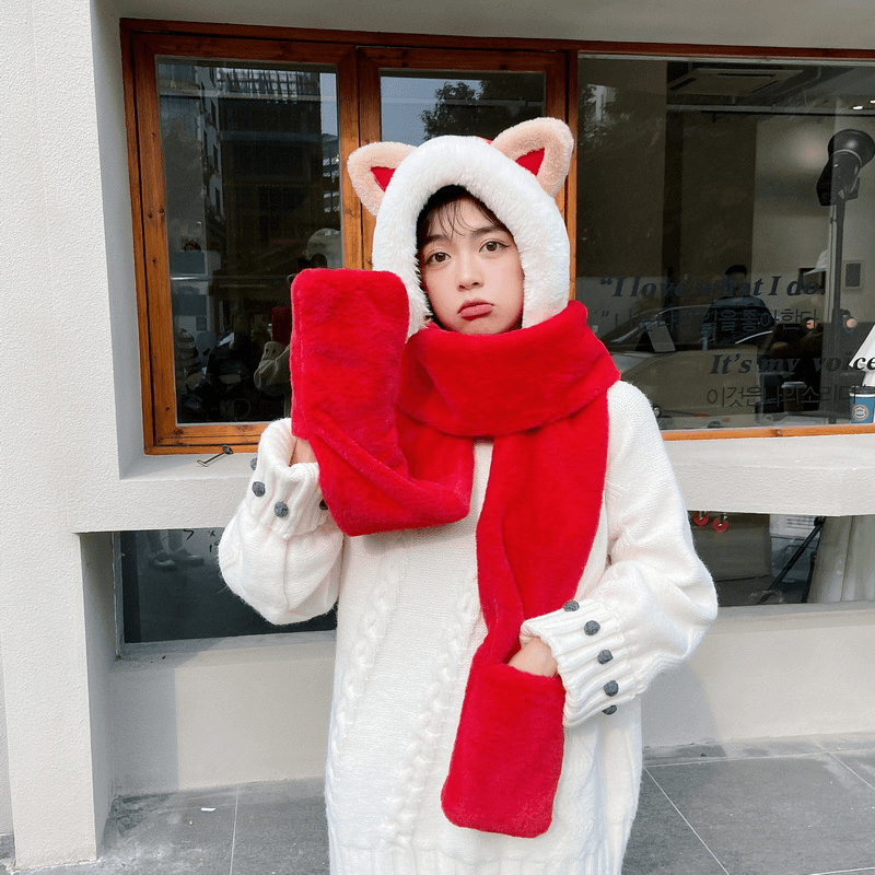 cat scarf hat gloves set faux rabbit fur, view 6 - MRSLM