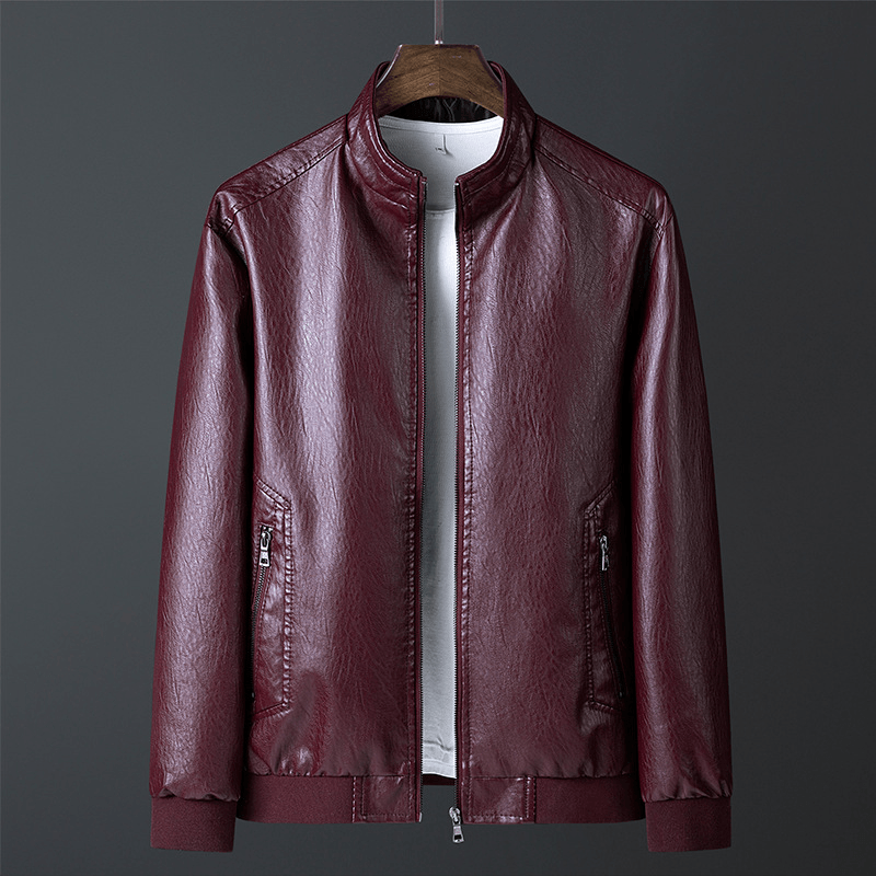 Stand up Collar Casual Spring and Autumn Faux Leather Jacket