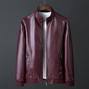 slim stand collar faux leather jacket, view 2 - MRSLM