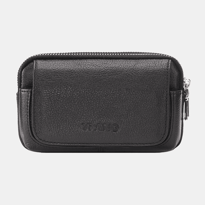 Men Genuine Leather Retro Multi-Carry Mini Phone Bag Card Holder Bag Waist Bag Crossbody Bag - MRSLM
