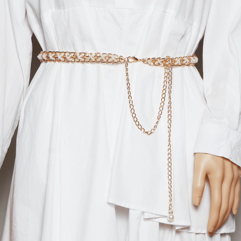 thin metal gold waist chain, view 5 - MRSLM