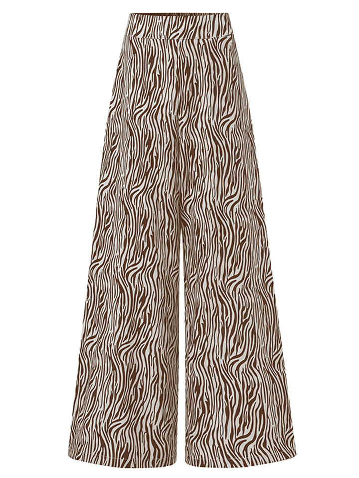 Women Zebra Print High Elastic Waist Stylish Casual Wide Leg Pants - MRSLM