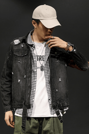 mens loose denim tooling jacket, view 6 - MRSLM
