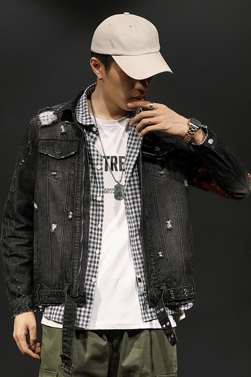 mens loose denim tooling jacket, view 6 - MRSLM