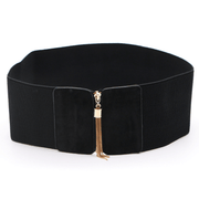 women's wide black elastic woven waist belt, view 2 - MRSLM