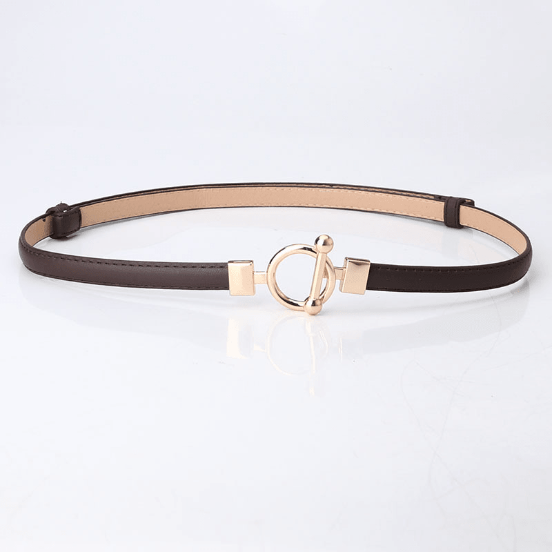 women's slim PU belt with round buckle, view 3 - MRSLM