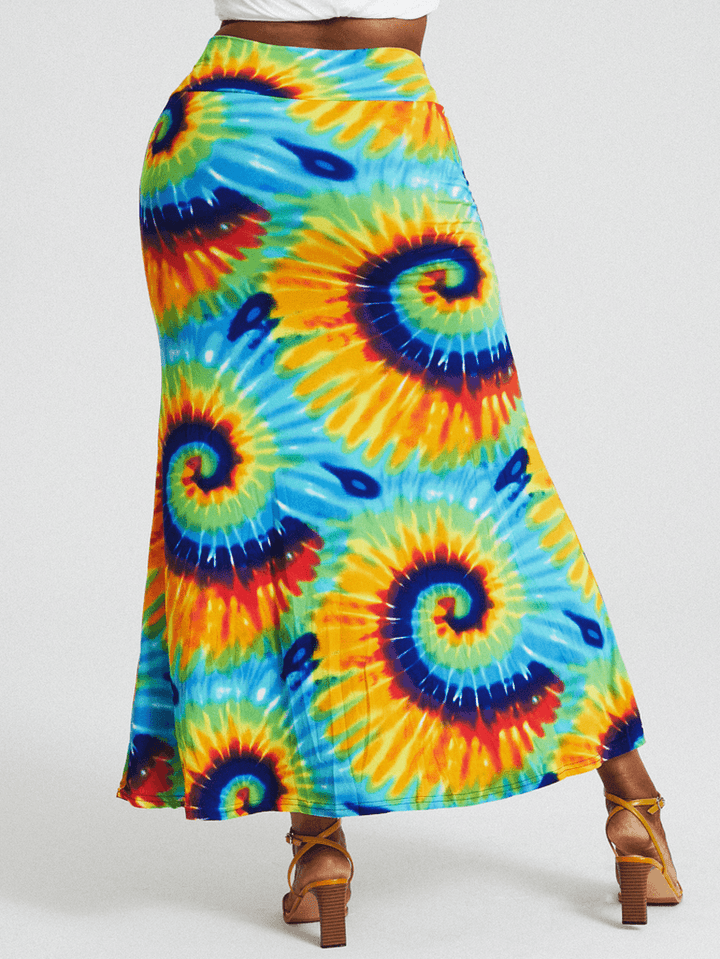 Bohemia Tie Dye Print High Waist Buttocks Bodycon Long Skirt - MRSLM