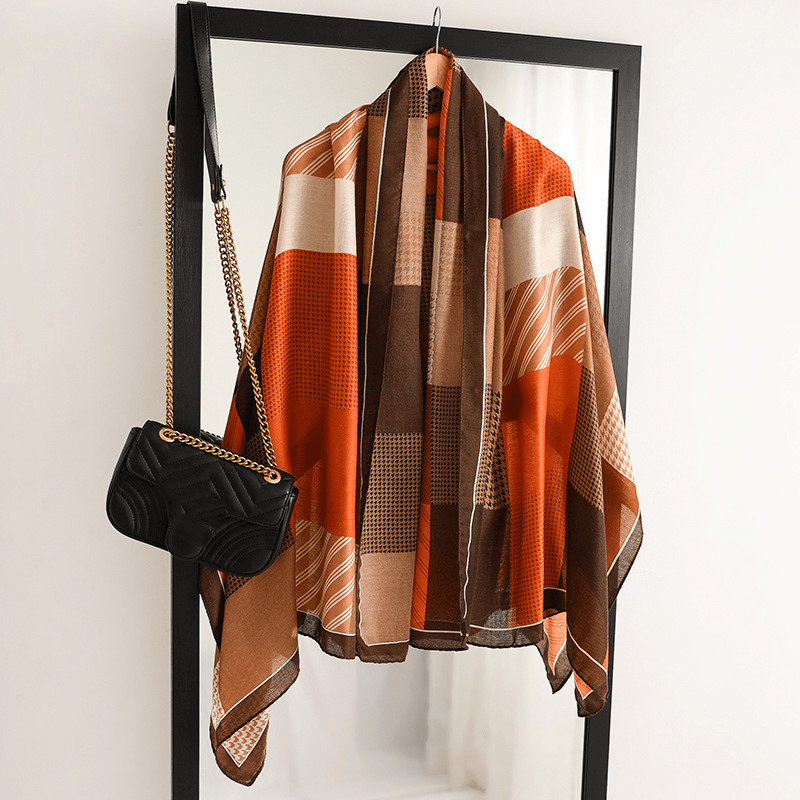 Women's striped cotton-linen feel scarf - MRSLM
