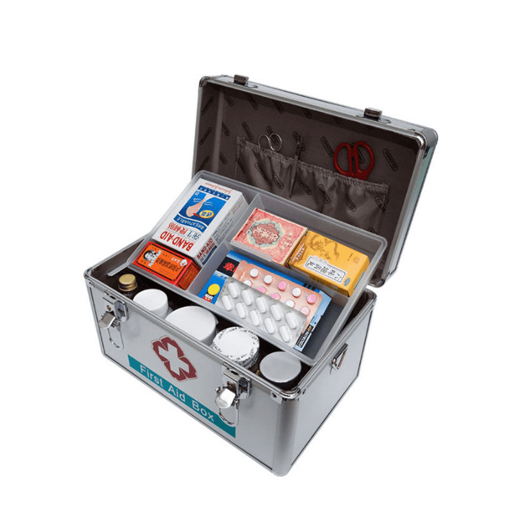 12 Inch Lockable First Aid Box Kit Family Office Medicine Storage Portable Handle Carry Case - MRSLM