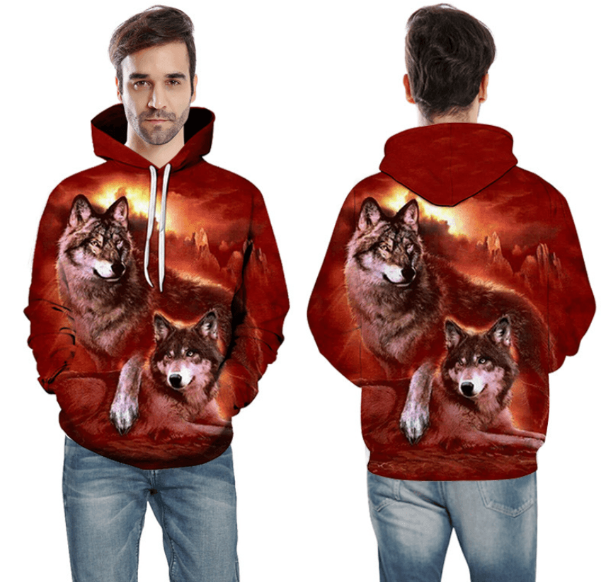 Digital Double Wolf Print Long-Sleeved Sweater - MRSLM