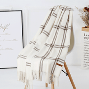 women's plaid wool tassel scarf, view 15 - MRSLM