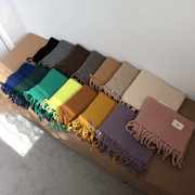 solid color tassel knitted scarf, view 18 - MRSLM