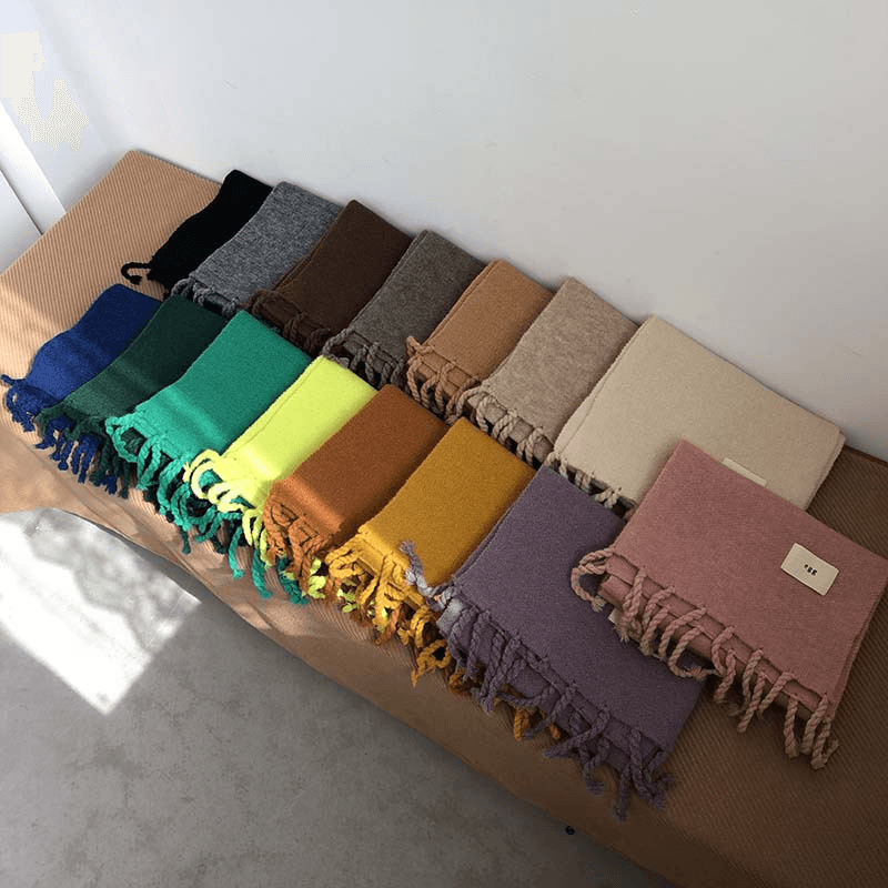 solid color tassel knitted scarf, view 18 - MRSLM