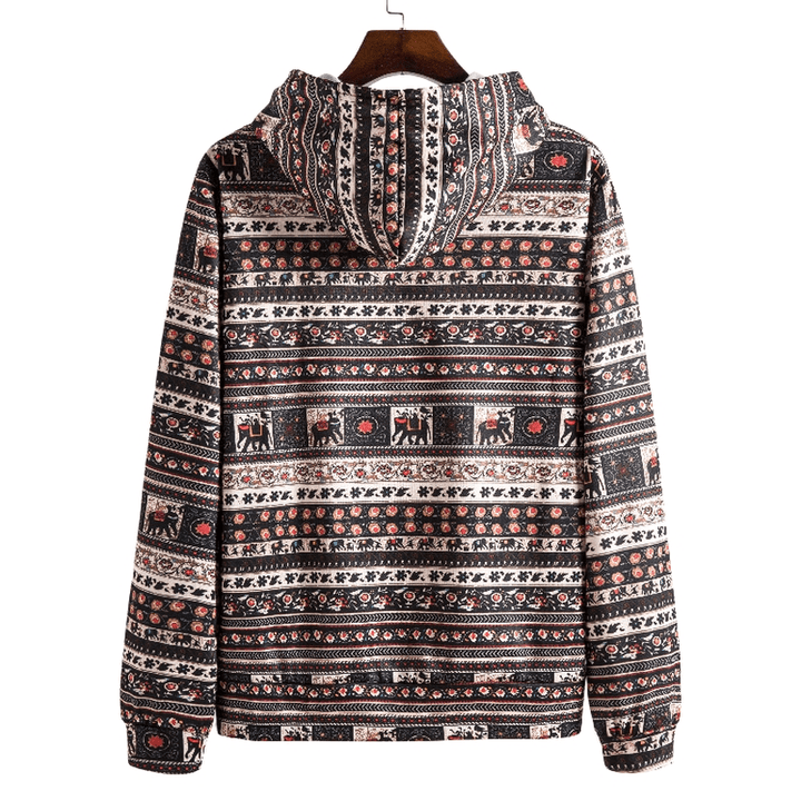 Printed Retro Ethnic Style Men'S plus Size Hooded Sweater - MRSLM