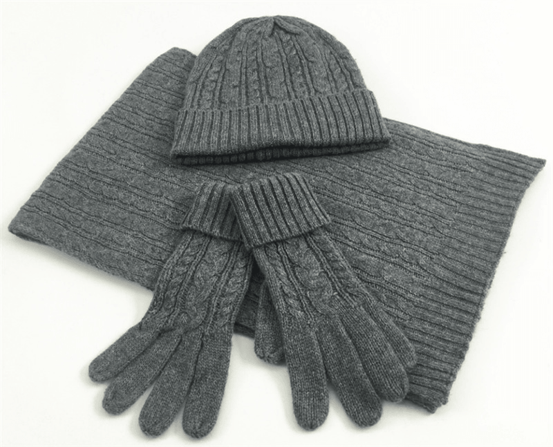 solid color hat scarf glove set, view 9 - MRSLM