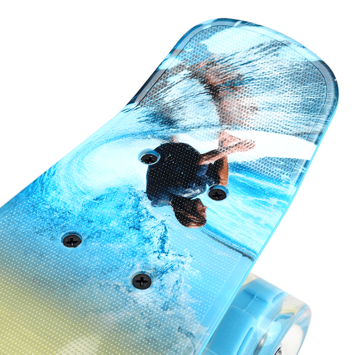 22'' Skateboard with LED Flashing Wheel Small Fish Board Cruiser Streetwalking Skate Board Beginner Kids Boys - MRSLM